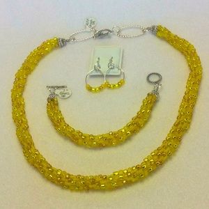 FINAL SALE PRICE Sparkling Matte, Shiny Yellow 3 Piece Jewelry Set